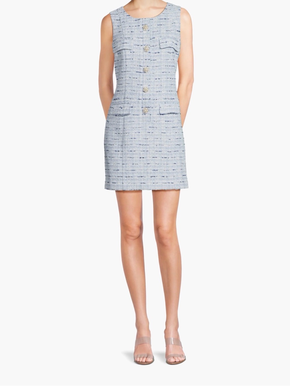 Lilly Pulitzer Bindy Shift Romper Blue Tweed Pearl Button
